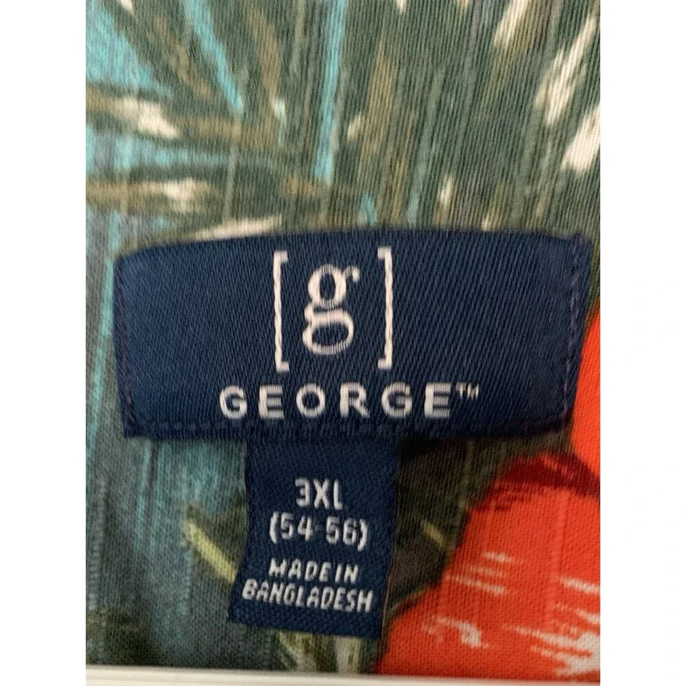 GEORGE Hawaiian Shirt Mens Size 3XL Short Sleeve Lightweight Orange Blue Green